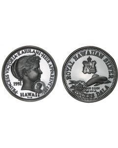 1991 PRINCESS KAIULANI SILVER DALA WITH COUNTER STAMPED WITH LILIUOKALANI